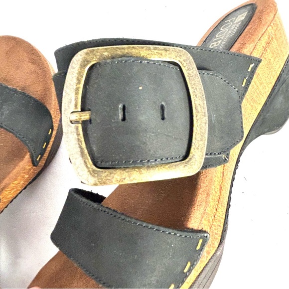 White Mountain Footbeds Slip On Platform Wedge Heel Sandals Black Leather Size 8 - Picture 11 of 12